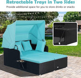 Tangkula Patio Rattan Daybed with Retractable Canopy, Patiojoy Wicker Sun Lounger with 2 Foldable Side Panels - Photo 7