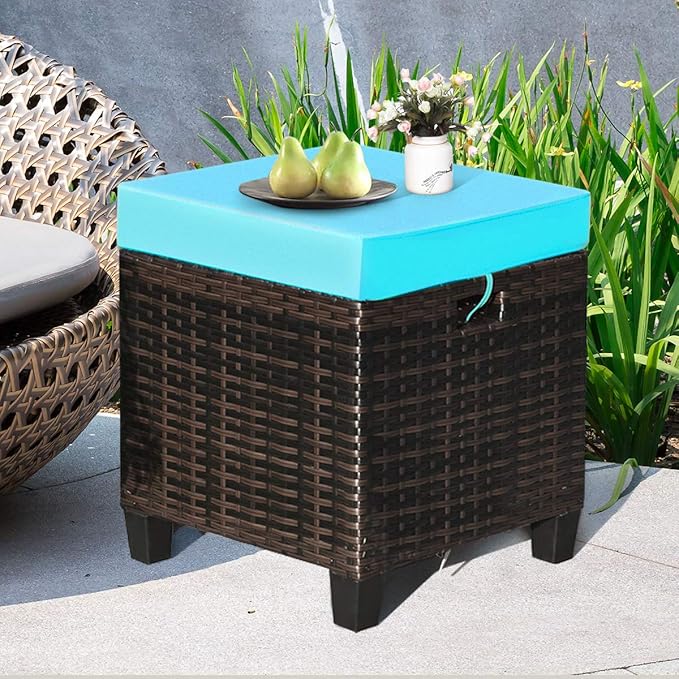 Tangkula 2 Pieces Outdoor Patio Ottoman, All Weather Rattan Wicker Ottoman Seat, Patio Rattan Furniture - Photo 4