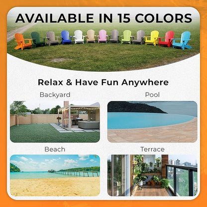 Ecommersify Folding Adirondack Chair with Cup Holder - (Bright Orange) - Heavy Duty Recycled Poly Lumber Folding Chair - Amish Crafted Outdoor Furniture - Made in USA