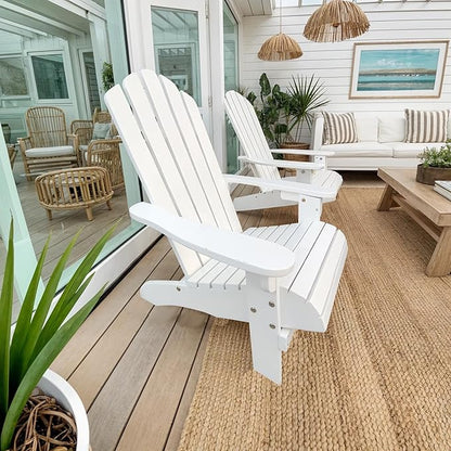Wood Adirondack Chair, Ergonomic All-Weather Kids Adirondack Chair, Leisure Line Toddler Outdoor Chairs Adirondack Lounge Lawn Chair, Durable Patio Lounge Chair for Garden White
