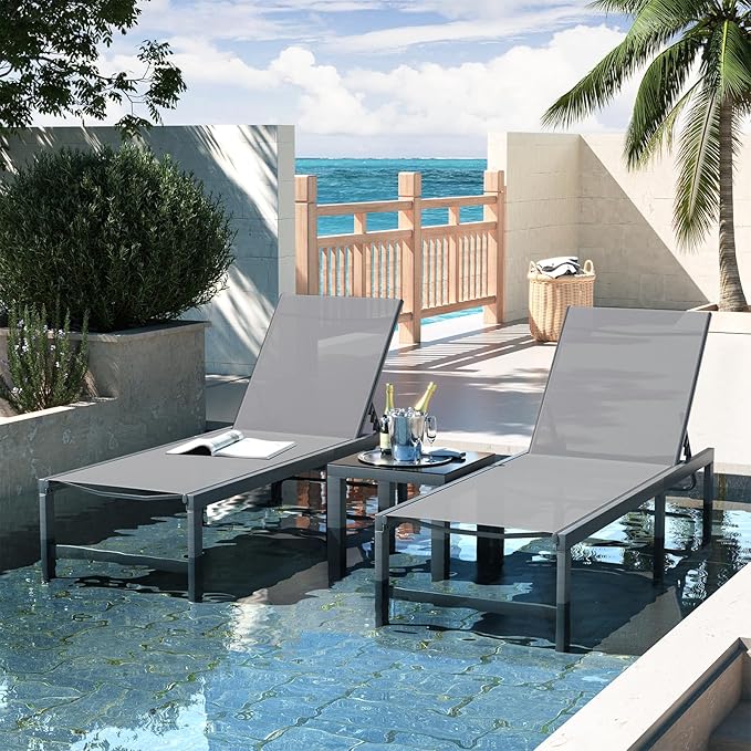 Amopatio Patio Chaise Lounge Set of 3, 24.4" Wider Outdoor Lounge Chairs with Table - Photo 2