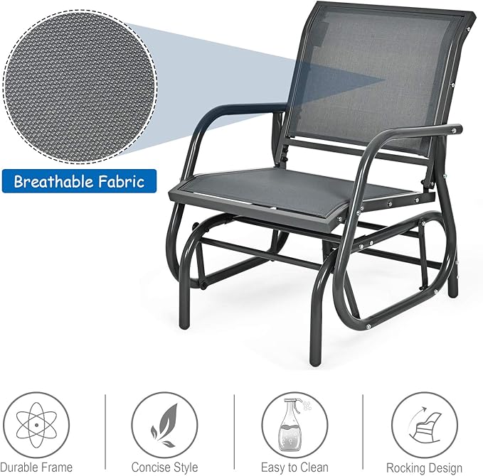Giantex Swing Glider Chair W/Study Metal Frame Comfortable Patio Chair Love-Seat for Garden, Porch, Backyard, Poolside - Photo 5