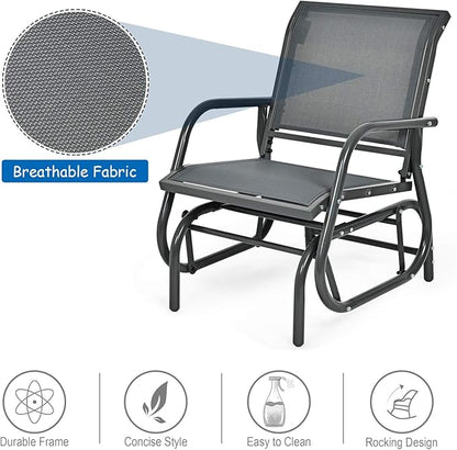 Giantex Swing Glider Chair W/Study Metal Frame Comfortable Patio Chair Love-Seat for Garden, Porch, Backyard, Poolside, Lawn Outdoor Rocking Chair (1, Gray)