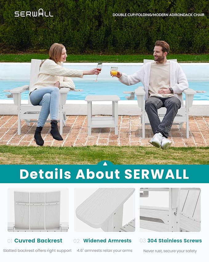 SERWALL Modern Folding Adirondack Chair Set of 8, All Weather Resistant Outdoor Adirondack Chair with Cup Holders - Photo 4