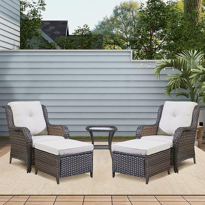 Rilyson Wicker Patio Furniture Set - 5 Piece Rattan Outdoor Sectional Conversation Sets with 2 Chairs - Photo 2