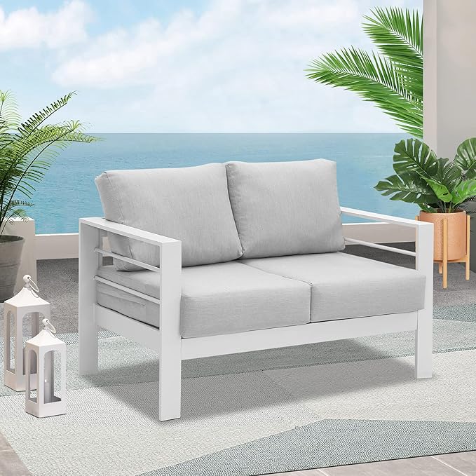 Wisteria Lane Patio Furniture Aluminum Loveseat, All-Weather Outdoor 2 Seats Sofa Couch - Photo 8
