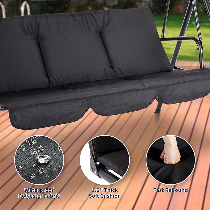 GarveeLife Outdoor Porch Swing Chair with Adjustable Canopy for Adults, 3-Seat Patio Glider Bench with Thick Cushions - Photo 6