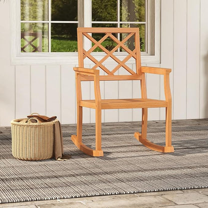 Tangkula Teak Wood Rocking Chair, Oversized Porch Rocker with Backrest and Slatted Seat, Outdoor Rocker Chair for Patio, Backyard and Lawn, 330 LBS Weight Capacity (1, 30 x 23 x 35 Inch)