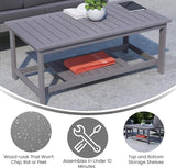 BizChair Two Tiered Commercial Grade Adirondack Coffee Table - Gray Finish Poly Resin Wood - All-Weather - Slatted - Photo 5