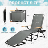 Outdoor Chaise Lounge Chair with 4-Position Adjustable Backrest, Patio Folding Sun Tanning Chair, Pillow & Cup Holder - Photo 3