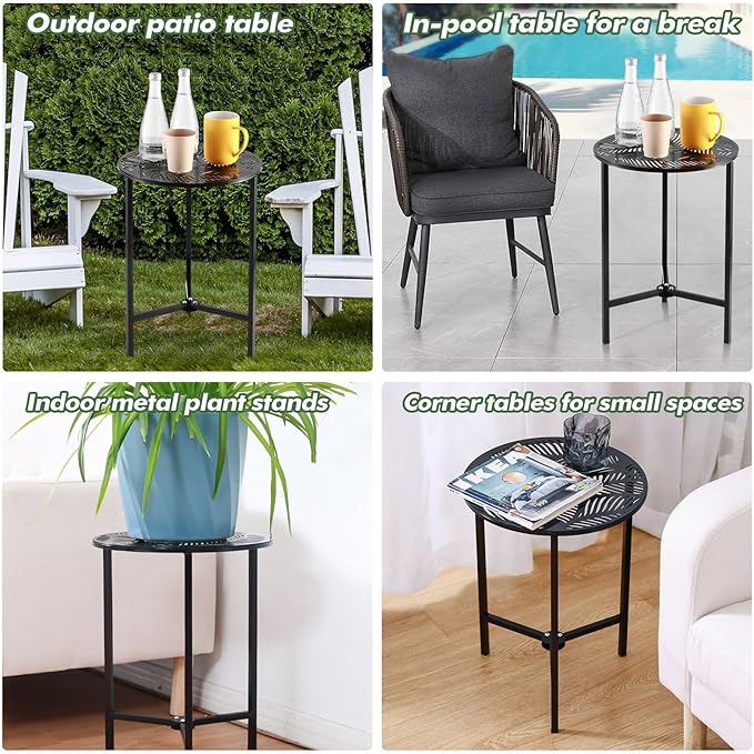 Party Zealot 1-Pack Small Round Metal Side Tables, 13-Inch Black Outdoor End Tables for Patio, Balcony, Porch or Garden – Weather-Resistant Corner Coffee Table for Small Spaces & Indoor Plant Stand