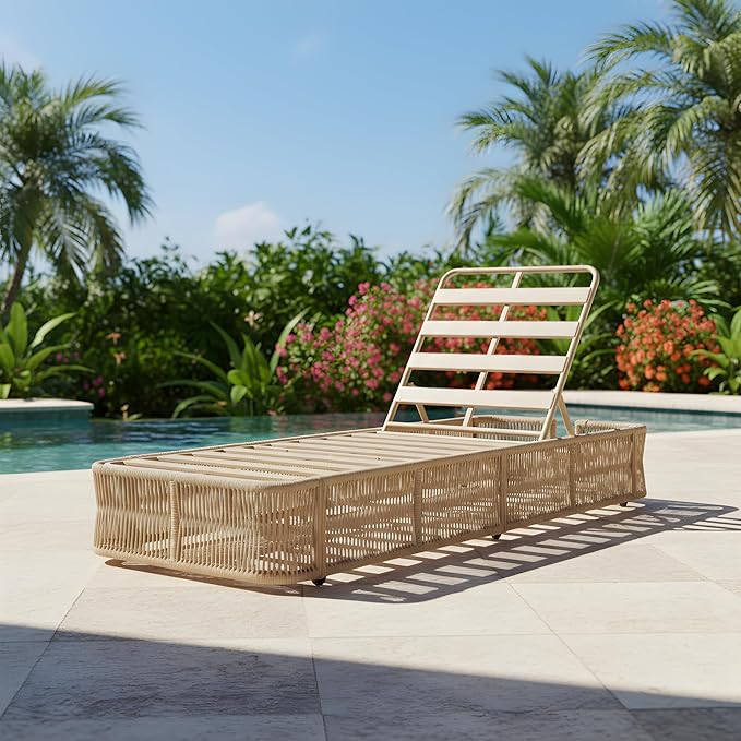 Christopher Knight Home Kaisa Patio Chaise Lounge Chair Outdoor, Metal Poolside Sun Lounger with Cross-Weave Rope Accent - Photo 1