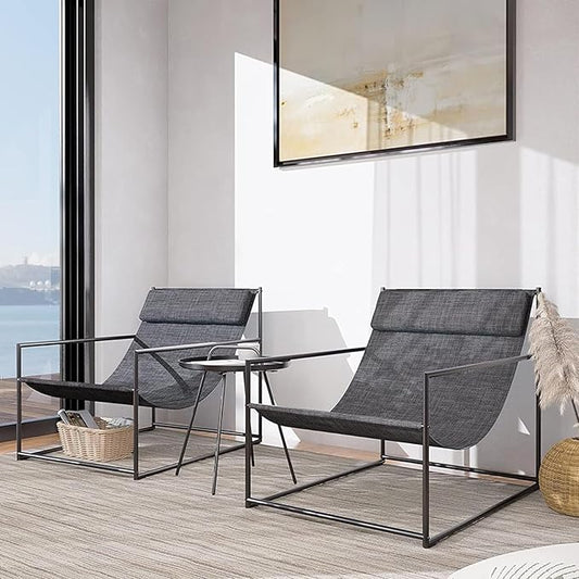 Grand patio 3-Piece Outdoor Sling Chair Set Modern Lounge Chairs Armchair, Black