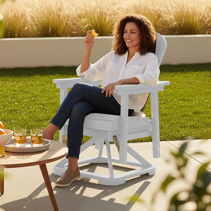 Kingdura Adirondack Swivel Glider Chair, HDPE Patio Glider Rocking Chair for Outdoor, All-Weather Glider Chair for Porch Balcony Lawn Poolside, 450LBS Capacity (White)