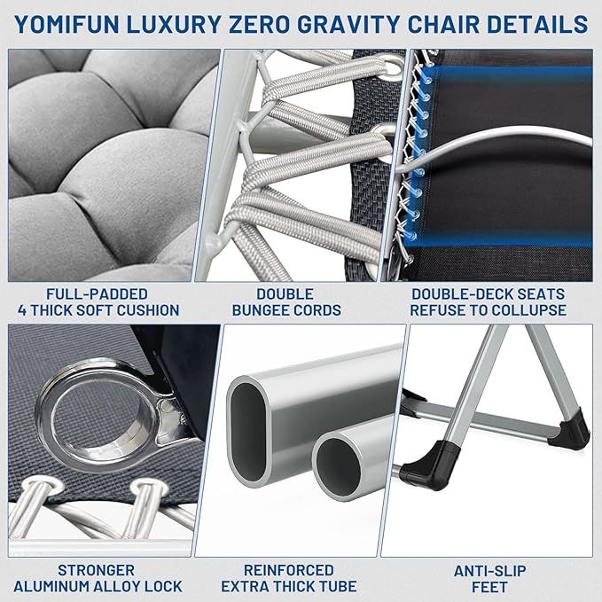 Oversized Zero Gravity Chair, XL Lounge Chair 29” Width, Padded Recliner Chair W/Removable Cushion & Adj Headrest, Storage Bag, Footrest Cushion, Cup Holder, for Indoor Outdoor, Brown