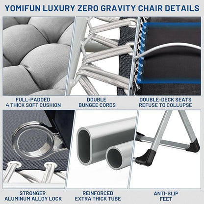 Oversized Zero Gravity Chair, XL Lounge Chair 29” Width, Padded Recliner Chair W/Removable Cushion & Adj Headrest, Storage Bag, Footrest Cushion, Cup Holder, for Indoor Outdoor, Brown