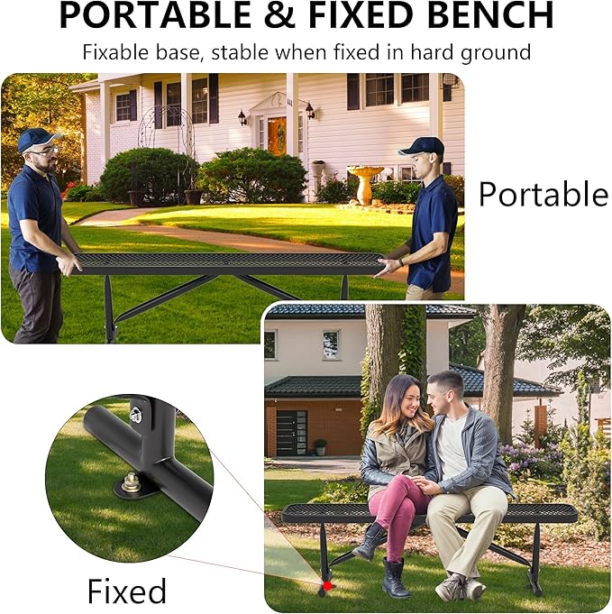 6 Feet Heavy Duty Metal Park Bench for Outside, Outdoor Bench with Portable Frame, Commercial Benches for Shopping Mall, Store, Park, Patio, Deck, Black