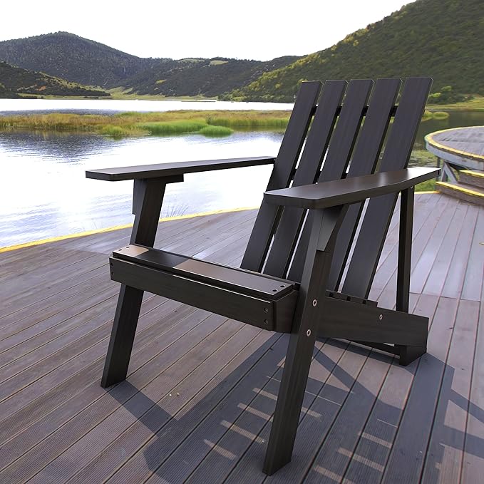 Eyely PTA1001D Spencer Outdoor Patio Modern Acacia Wood Adirondack Chair, Black for Mid-Century, Classic, Modern, Cottage, Farmhouse, Rustic