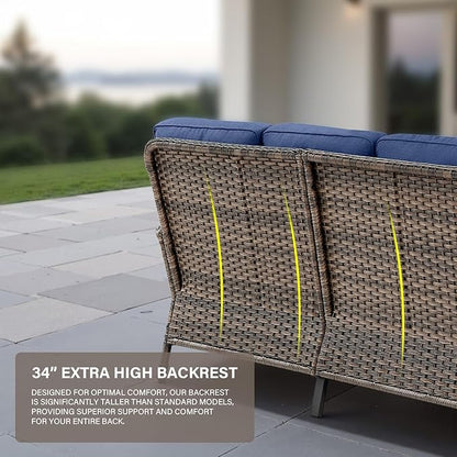 Belord Outdoor Furniture Set - 6 Pieces Patio Conversation Sectional Sofa Set with Patio Rocking Chairs Set of 2 and Wicker Coffee Table for Deck Backyard Sunroom Brown