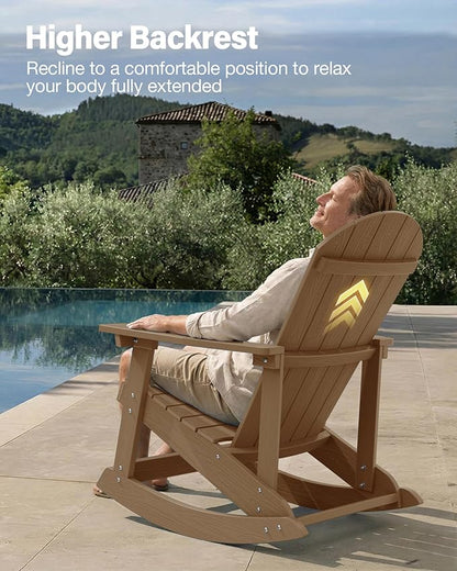 YEFU Outdoor Rocking Chair Set of 4,Adirondack Rocking Chair,Patio Rocker Chair with Wide Back,Oversized Rocker Chair Look Like Real Wood, for Lawn, Porch, Backyard, Indoor and Garden(Teak)