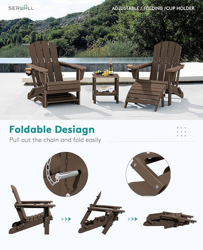 SERWALL 5-Piece Adirondack Chair and Ottoman and Table Set, Coffee