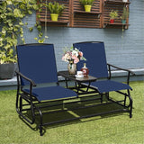 Giantex Outdoor Glider, Rocking Chair with Metal Frame, Center Tempered Glass Table, 2-Person Loveseat - Photo 2
