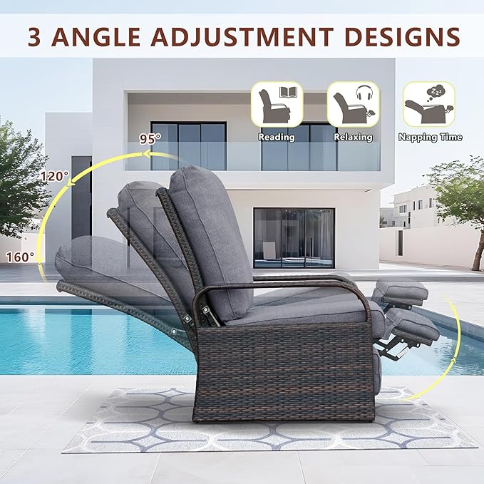 ATR ART TO REAL Outdoor Recliner, Set of 2 Wicker Reclining Chair with Coffee End Side Table - Photo 3