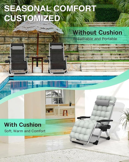 ZENPETIO Zero Gravity Chair with Removable Cushion, Reclining Camping Chair with Cup Holder, Anti Gravity Lounge Chair for Indoor and Outdoor