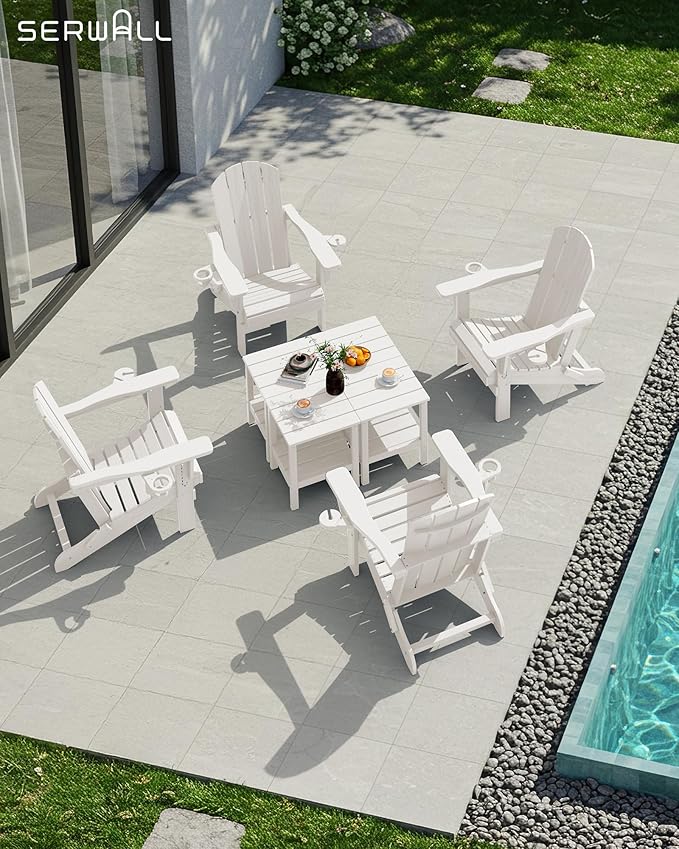 SERWALL 2-Tier HDPE Outdoor Side Tables Set of 2, Weatherproof Rectangular Adirondack Side Table, White