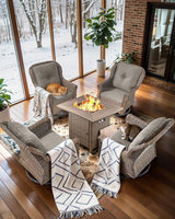 Outdoor Patio Swivel Gliders with Fire Pit Table 5 Piece Set - High Back Brown Wicker Rattan Rocking Chair with Thick - Photo 2