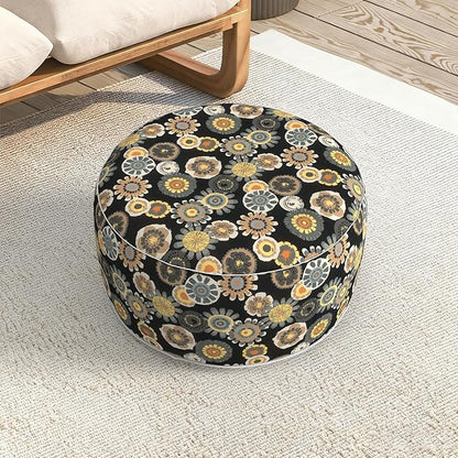 LVTXIII Indoor/Outdoor Extra Large Inflatable Ottoman Pouf D31 x H14 Inch, Round Footstool with Handle, Weather-Resistant Portable Furniture for Patio, Camping, Beach, Black Yellow Crosby