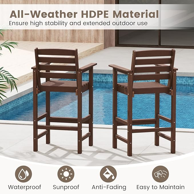 Tangkula Patio Adirondack Chairs Set of 4, HDPE Bar Height Chair with Wide Armrests & Footrest - Photo 6