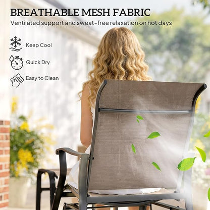 Outsunny Outdoor Glider Chair with Ottoman, Patio Glider Set with 24.4" High Back, 22" Wide Seat, 2-Piece Outdoor Lounge Set with All-Weather Breathable Mesh for Porch, Garden, Backyard, Brown