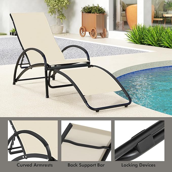 Giantex 2-in-1 Outdoor Rocking Chair, Convertible Lounge Chair with 4-Position Adjustable Backrest, Curved Armrests - Photo 9