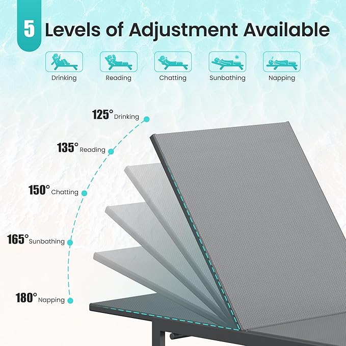 Amopatio 3 Piece Patio Lounge Chair Set Adjustable Outdoor Chaise Lounge with Side Table for Poolside Weather Resistant Pool Lounge Furniture Set for Backyard Beach, 400 LBS Capacity(Gray)