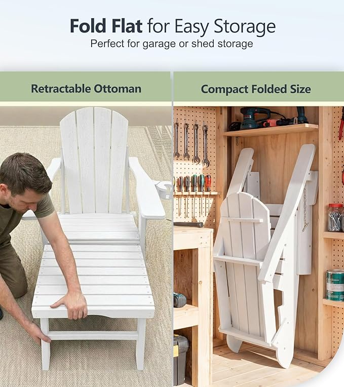 PASAMIC Folding Adirondack Chairs Set of 2 with Retractable Ottoman, 5-Position Adjustable Backrest - Photo 8