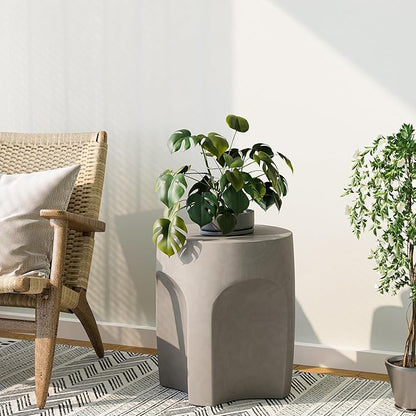 SUNBURY Outdoor Side Tables for Patio, 17" H Concrete Accent End Table, Indoor Small Round Patio End Table, Garden Stools for Yard, Arch Shape Cement Color