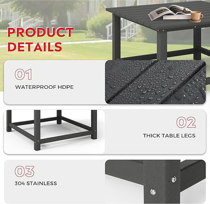 Costaelm Patio Conversation Table, Tatio Accent HDPE Outdoor Weather Resistant, Square Outdoor Porch Balcony Patio Drink Table for Outside, Pool, Backyard, Gray