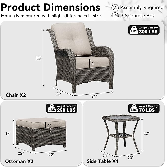 5 Piece Outdoor Wicker Patio Furniture Set, Patio Chairs Set with Thickened Olefin Cushions, High Back and Deep Seating - Photo 2