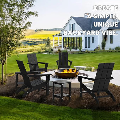 Modern Adirondack Chairs Set of 8, HDPE Plastic Patio Chairs for All Weather, Fire Pit Chair, Outdoor Lawn Chairs for Deck, Porch, Backyard, Garden, Black