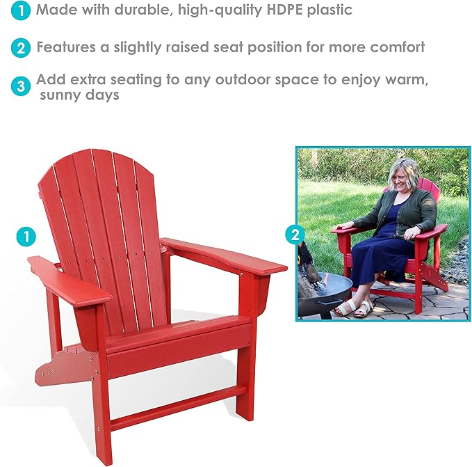 Sunnydaze All-Weather Upright Adirondack Chair - for Patio or Yard - 300-Pound Capacity - 38.25-Inch - Red