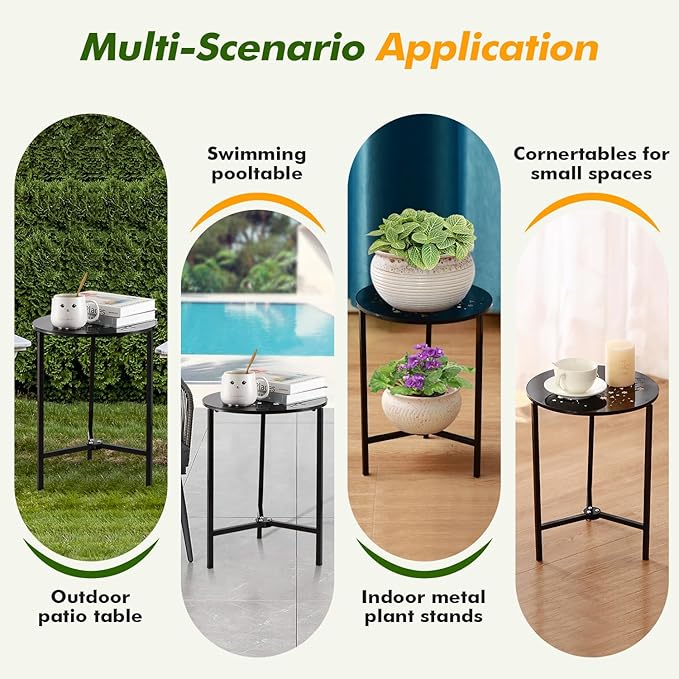 Party Zealot 1-Pack Small Round Metal Side Tables, 13-Inch Black Outdoor End Tables for Patio, Balcony, Porch or Garden – Weather-Resistant Corner Coffee Table for Small Spaces & Indoor Plant Stand