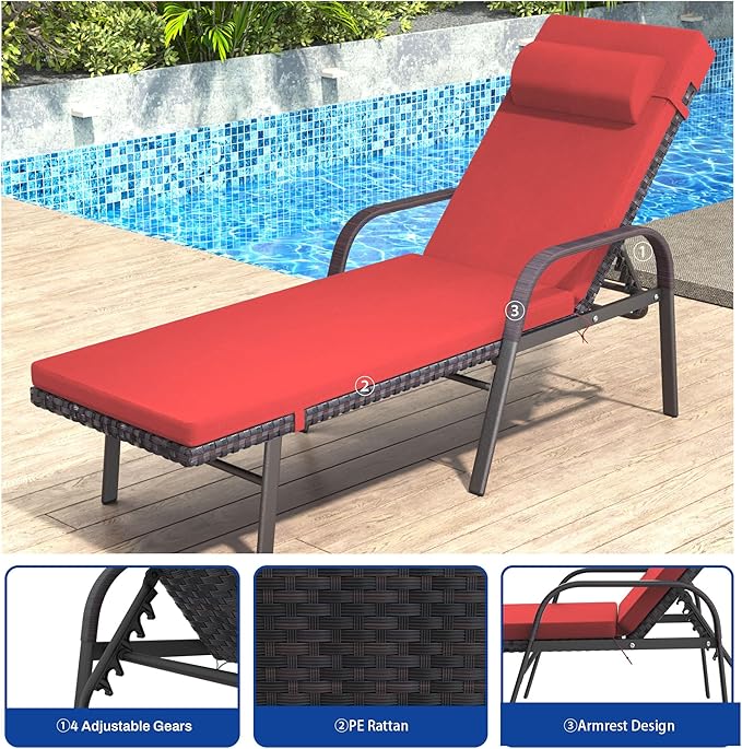 Patio Chaise Lounge Set 3 Pieces Pool Lounge Chairs - Photo 2