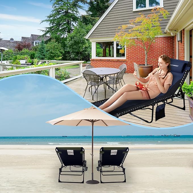 Oversized Padded Outdoor Folding Lounge Chair for Adults 330Ibs Patio Chaise Lounge Chair for Outside Adjustable - Photo 7
