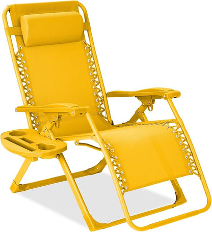 Best Choice Products Adjustable Zero Gravity Chair, Monochromatic Color Folding Patio Recliner w/Side Tray, Headrest - Sunflower