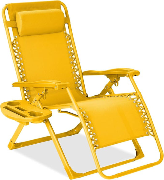 Best Choice Products Adjustable Zero Gravity Chair, Monochromatic Color Folding Patio Recliner w/Side Tray, Headrest - Sunflower