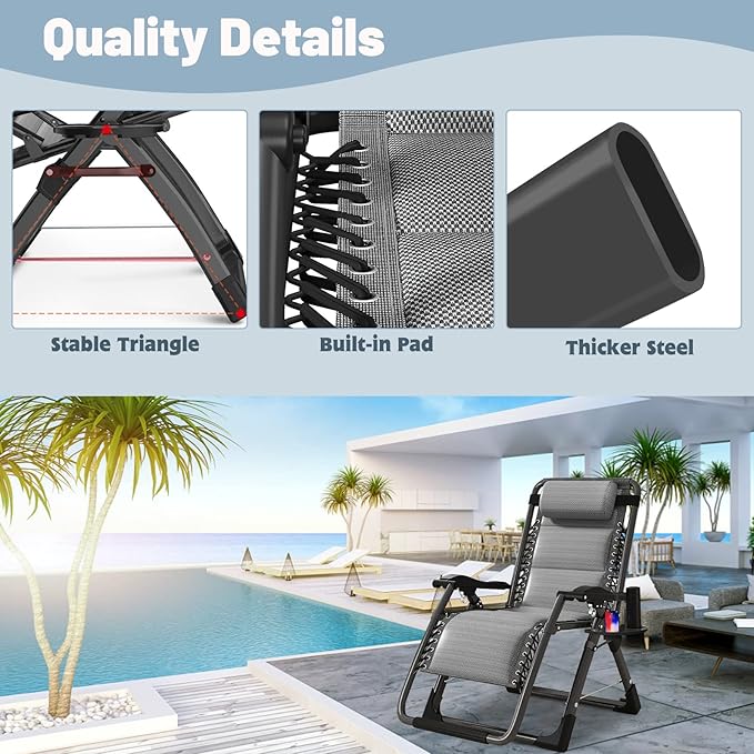 Slsy Zero Gravity Chair, Reclining Lounge Chair with Removable Tray for Indoor and Outdoor - Photo 7