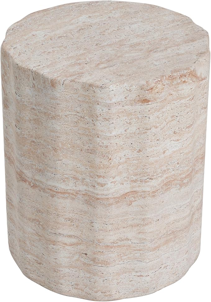 Outdoor Side Table Faux Marble End Table Faux Stone Side Tables Travertine Small Coffee Tables for Indoor Outdoor, Garden Stool Plant Stand for Porch, Backyard Patio, Cylindrical