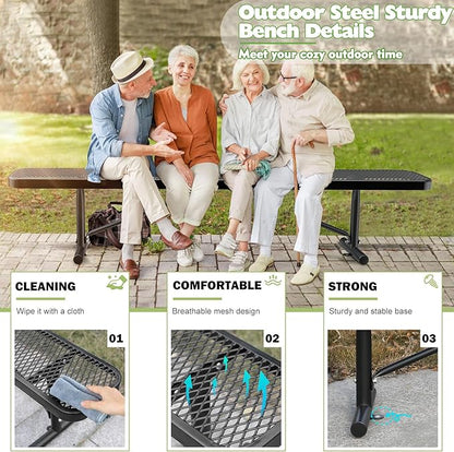 8FT/96INCH Heavy Duty Metal Park Bench for Outside, Outdoor Garden Benches, Expanded Metal Mesh Bench for Shopping Malls, Lawn, Park, Deck, Patio, Porch, Black