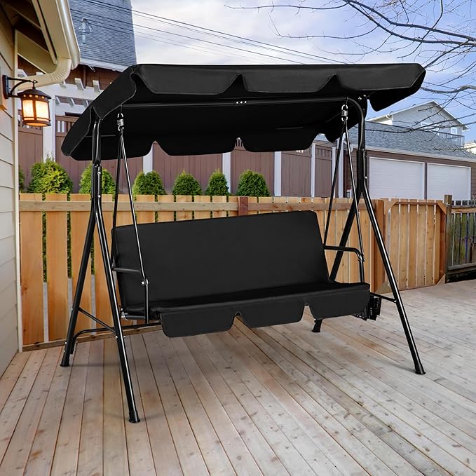 Yaheetech 3-Seat Patio Swing Chair, Outdoor Canopy Porch with Adjustable Canopy & Removable Cushion - Photo 9